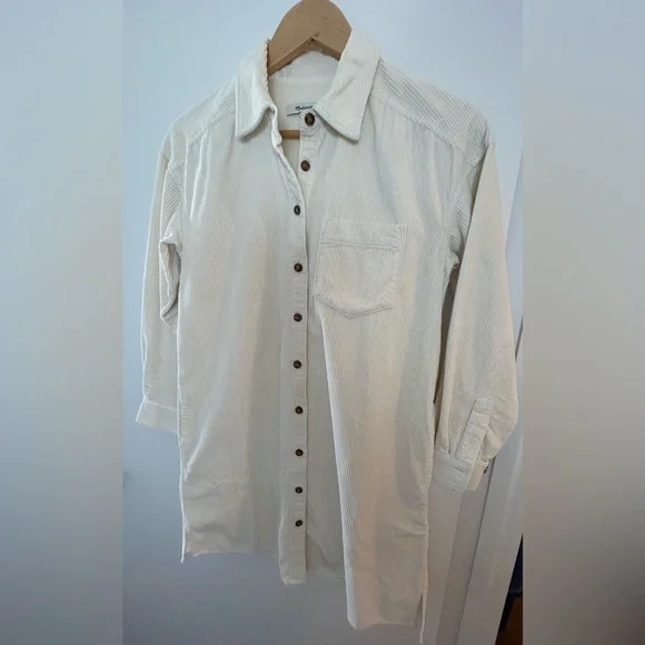 MADEWELL Mini Shirtdress, Corduroy, White/Cream, XXS - Picture 9 of 13